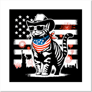 USA Flag Cat 4th of July Funny Patriotic Posters and Art